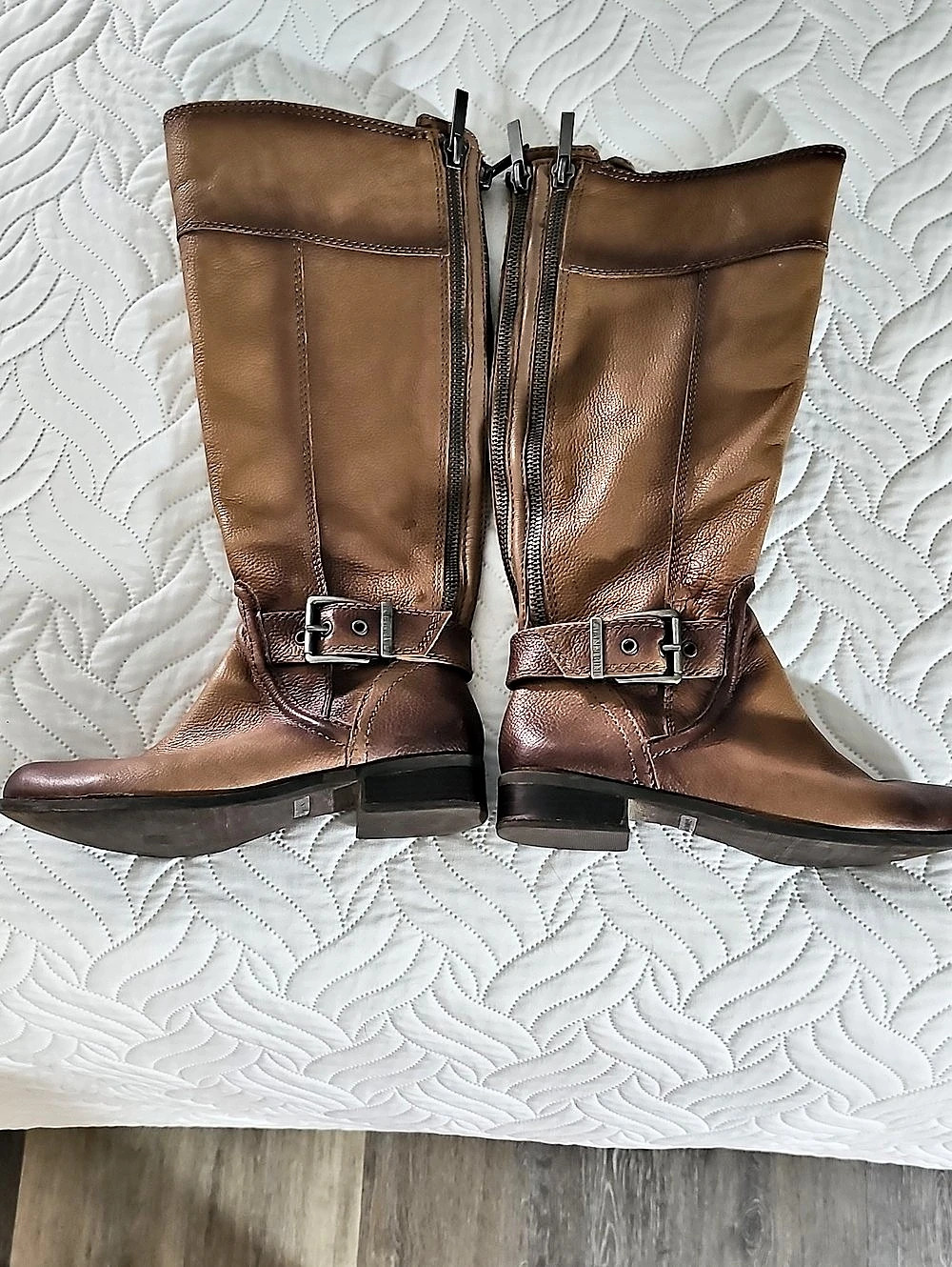 Gianni Bini Marion Buckle Soft Leather Tall Riding Boots Brown US 7.5M